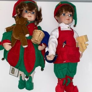 COLLECTION ETC SIGNATURE DOLL SET/2 BOY GIRL CHRISTMAS LIL HELPERS HOLIDAY